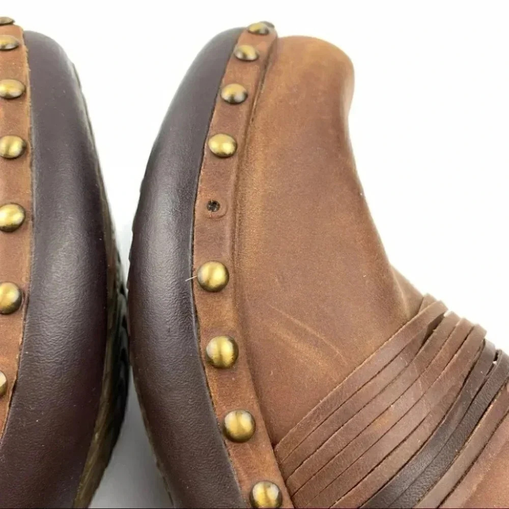 Ecco flats size 38 7-7.5 brown leather clog mules - Picture 7 of 14